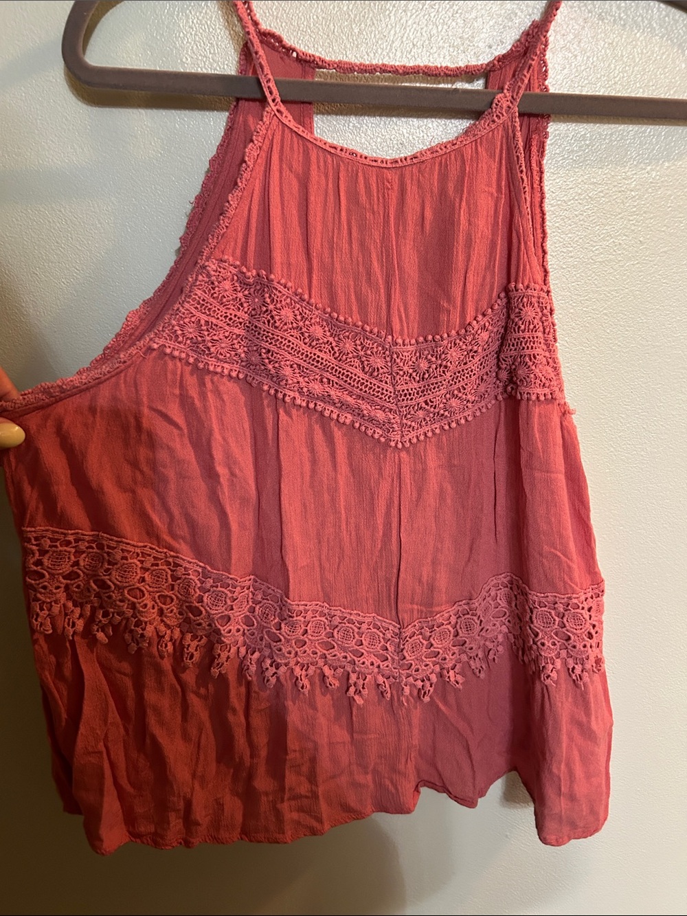 Charlotte Russe Rose Pink Crochet-Trim Camisole